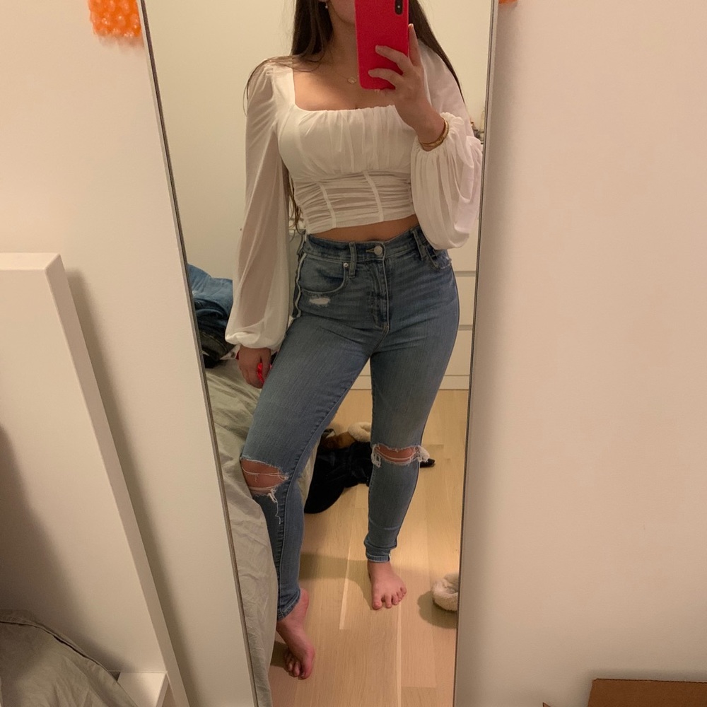 Garage ripped skinny white side stripe jeans 05
